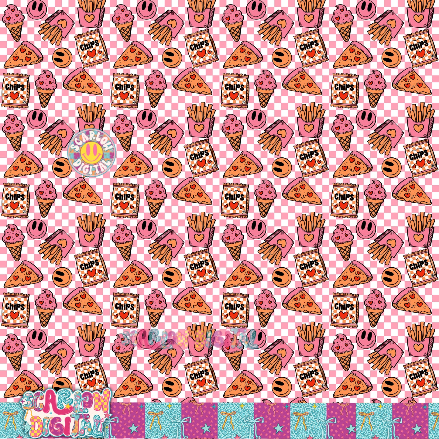 Snacks Seamless Pattern in Pink Digital Design