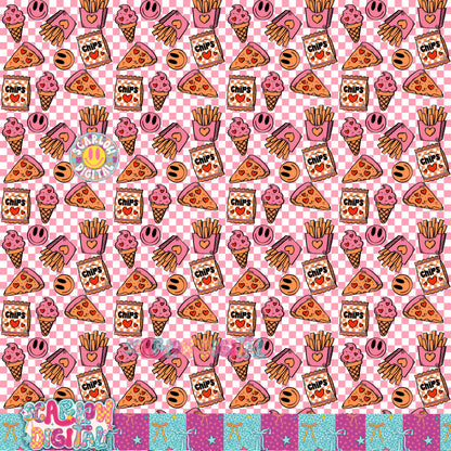 Snacks Seamless Pattern in Pink Digital Design