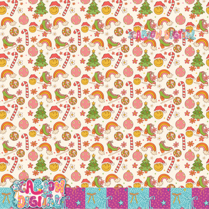 Groovy Christmas Seamless Pattern Digital Design