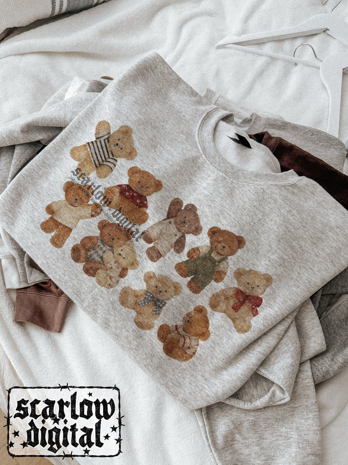 Vintage-Style Teddy Bears PNG Digital Design