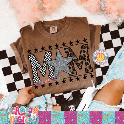 Mom with Gold and Silver Glitter Star PNG Digital Design