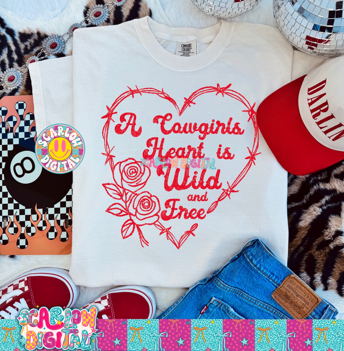 A Cowgirl's Heart is Wild and Free PNG Digital Design