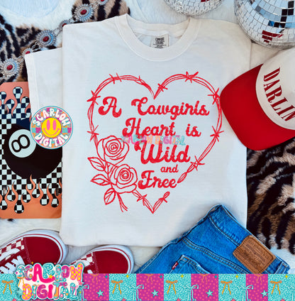 A Cowgirl's Heart is Wild and Free PNG Digital Design
