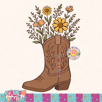 Floral Cowgirl Boot PNG Digital Design
