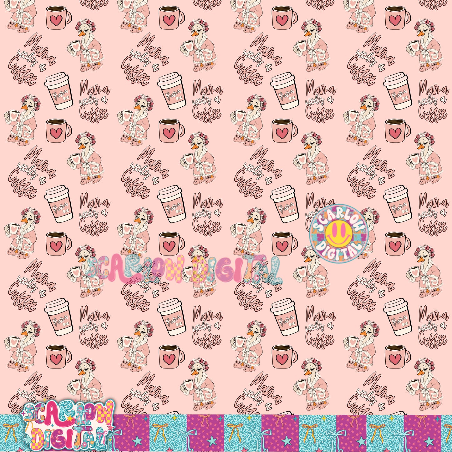 Mama Needs a Coffee Seamless Pattern Digital Design