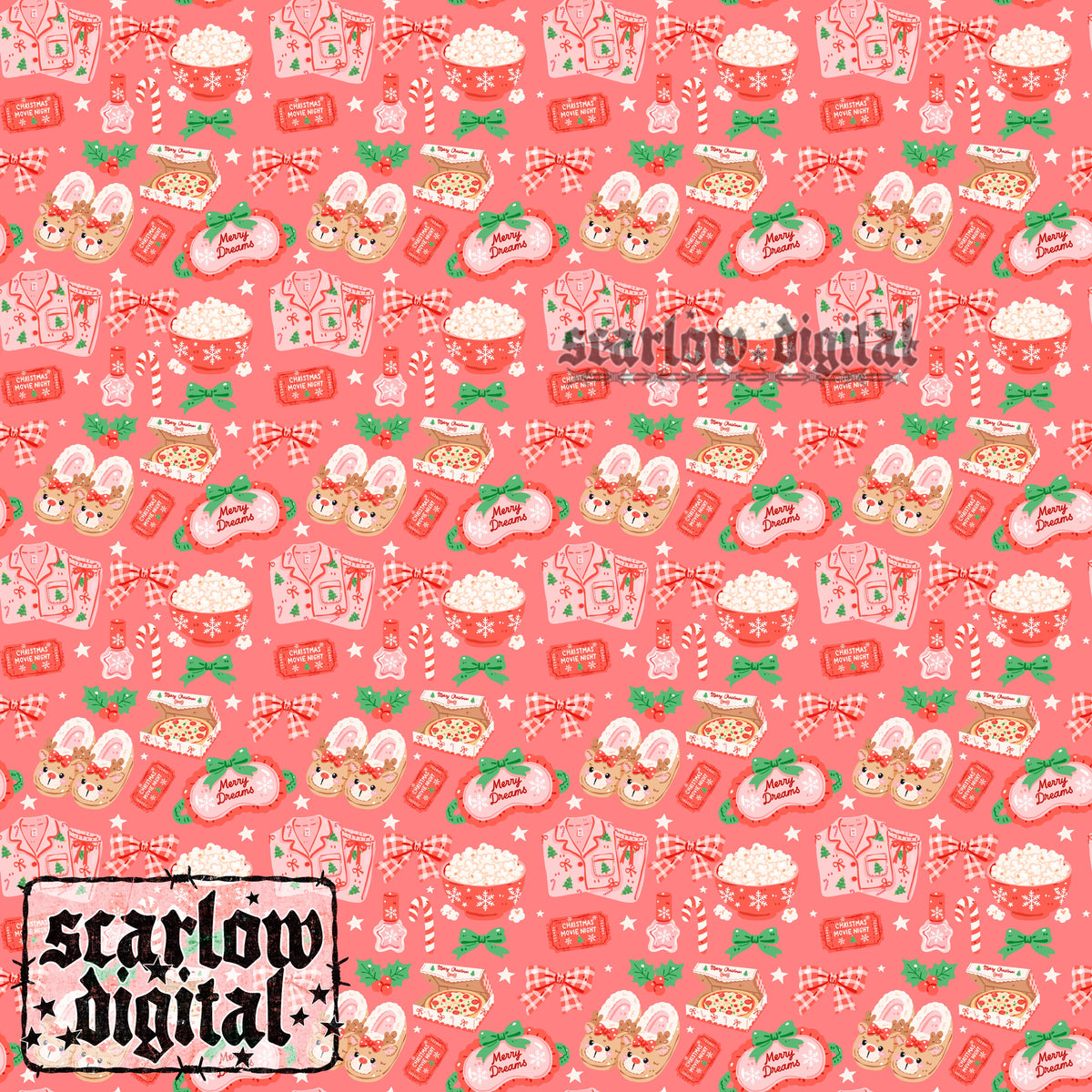 Christmas Sleepover Seamless Pattern Digital Design
