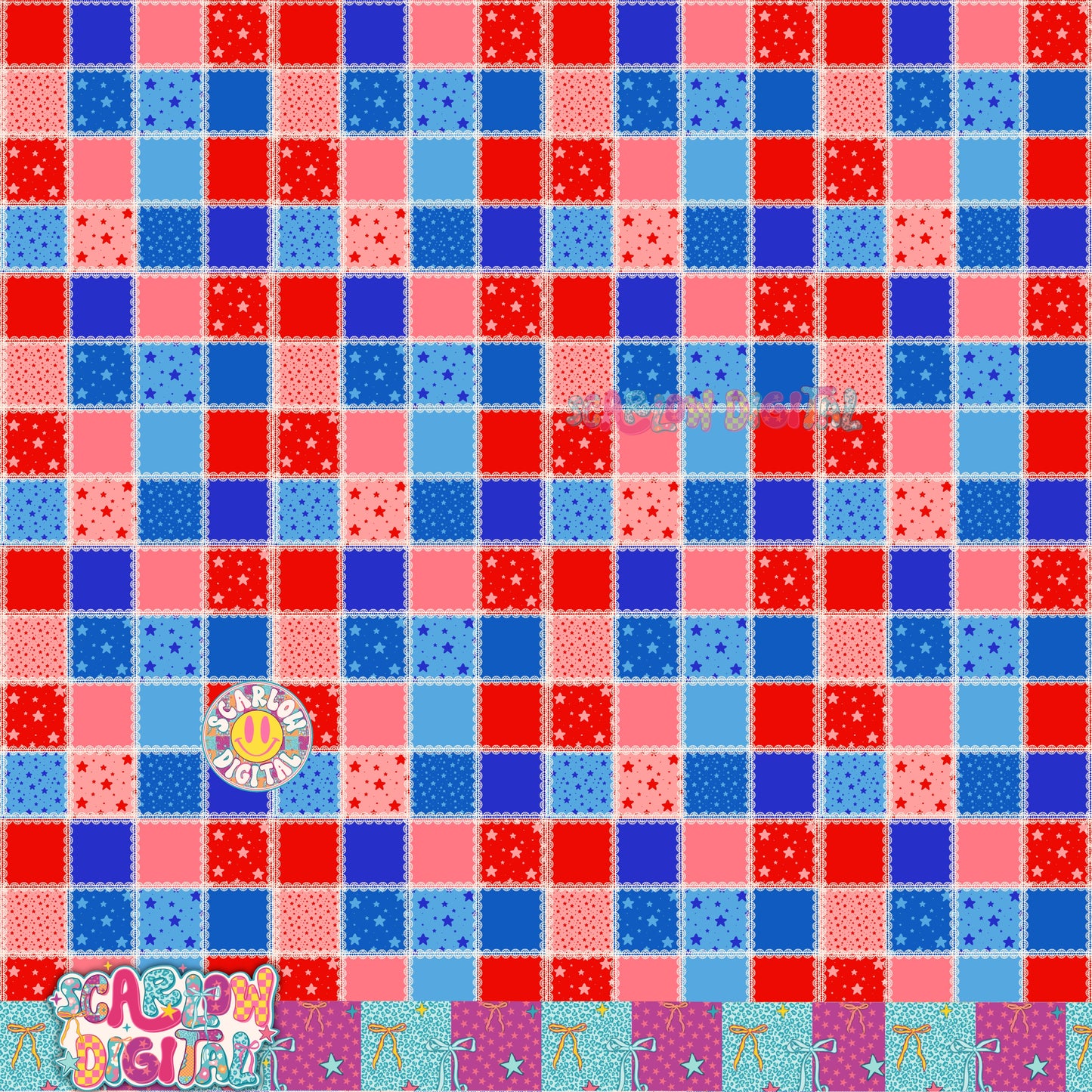July 4th Checkers Seamless Pattern Digital Design