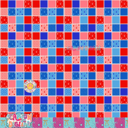 July 4th Checkers Seamless Pattern Digital Design