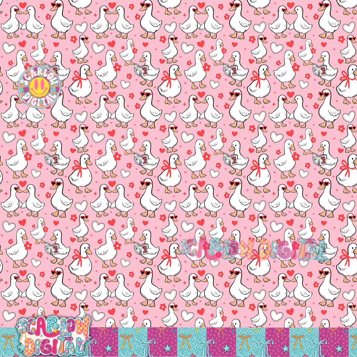 Valentine's Day Geese Seamless Pattern Digital Design