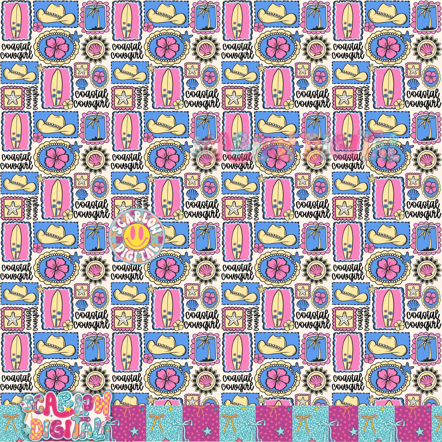 Coastal Cowgirl Full Color Seamless Pattern Digital Design