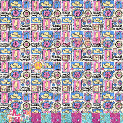Coastal Cowgirl Full Color Seamless Pattern Digital Design