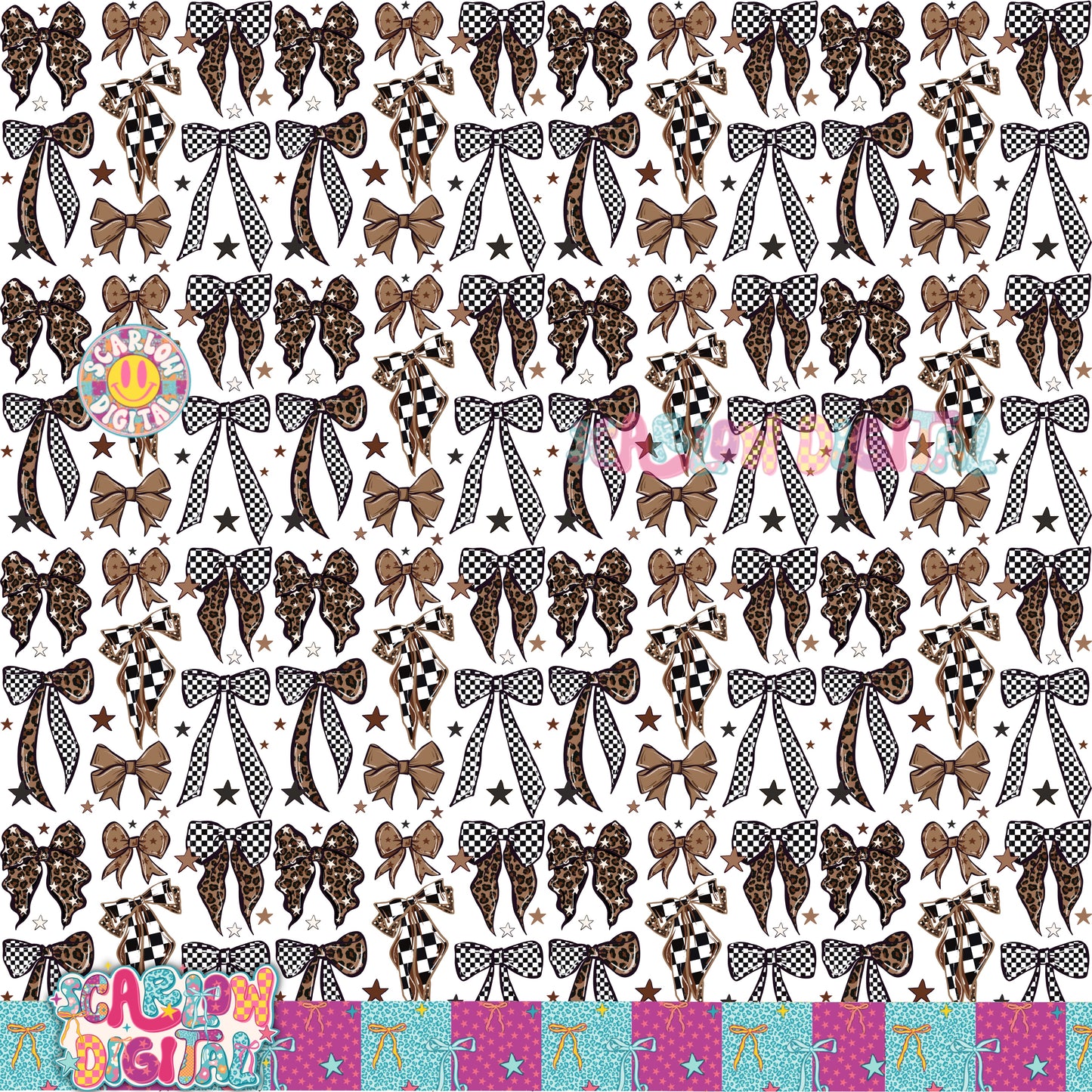 Leopard and Checkers Bows Seamless Pattern Digital Design