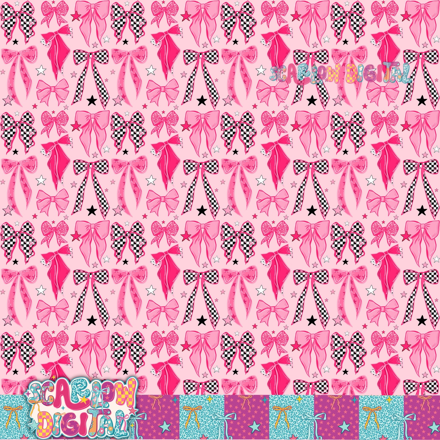 Pink and Checkered Bows Seamless Pattern Digital Design