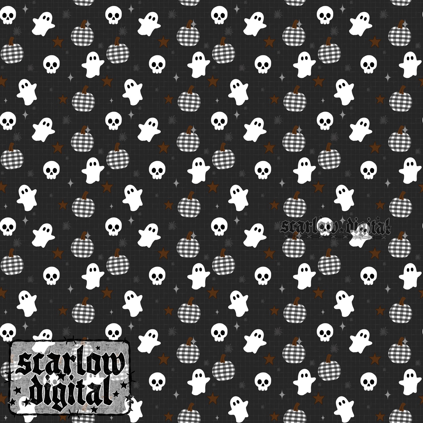 Ghosts and Skulls Halloween Seamless Pattern Digital Design