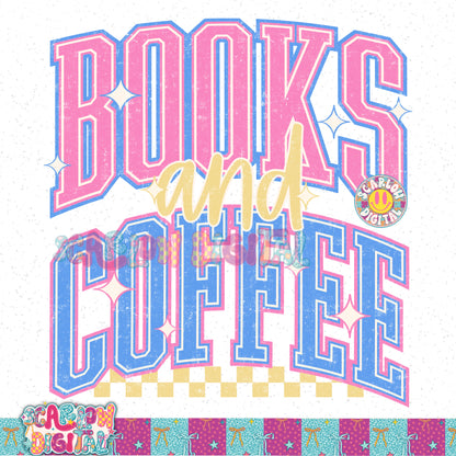 Books and Coffee PNG Digital Design