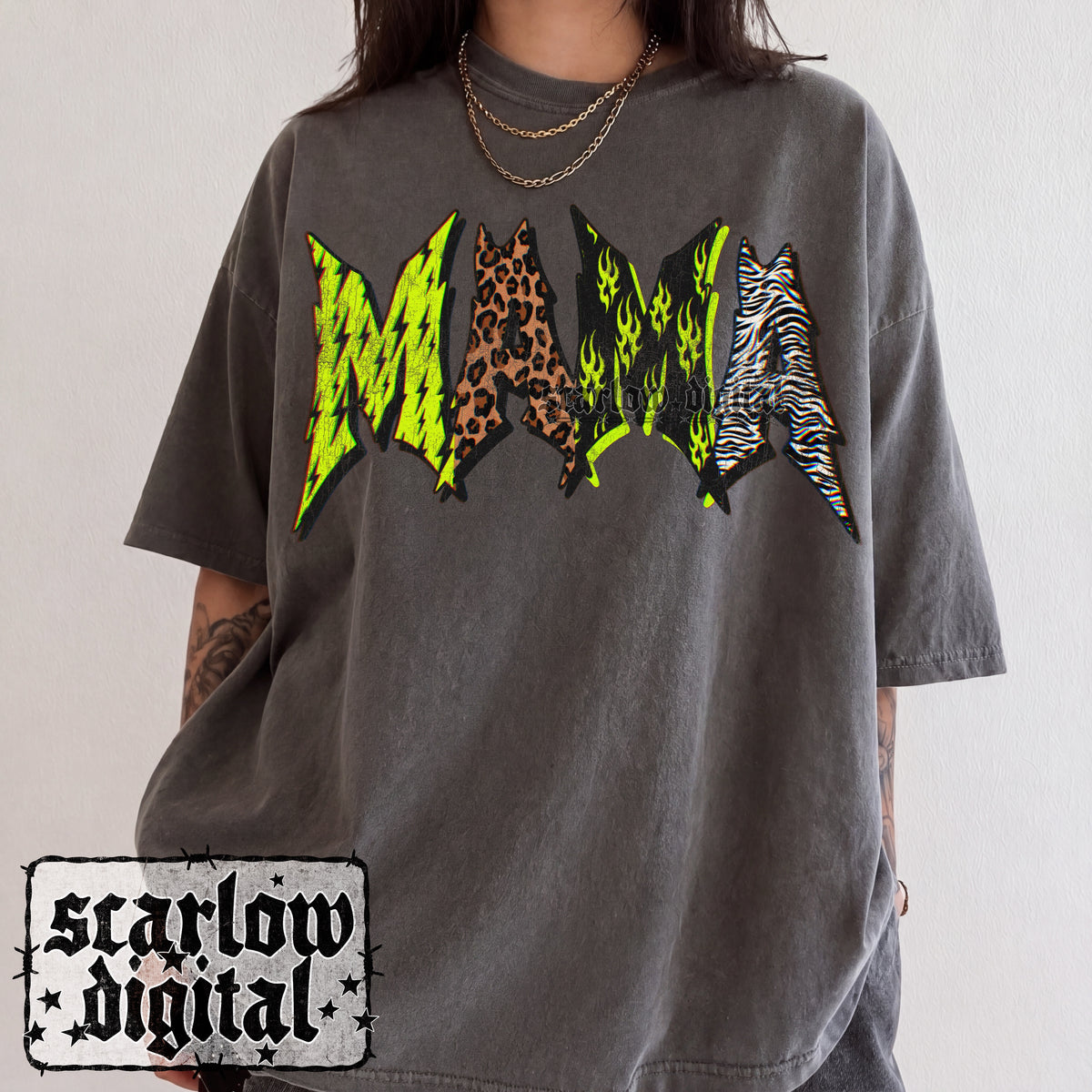 Lime Green Grunge Mama PNG Digital Design