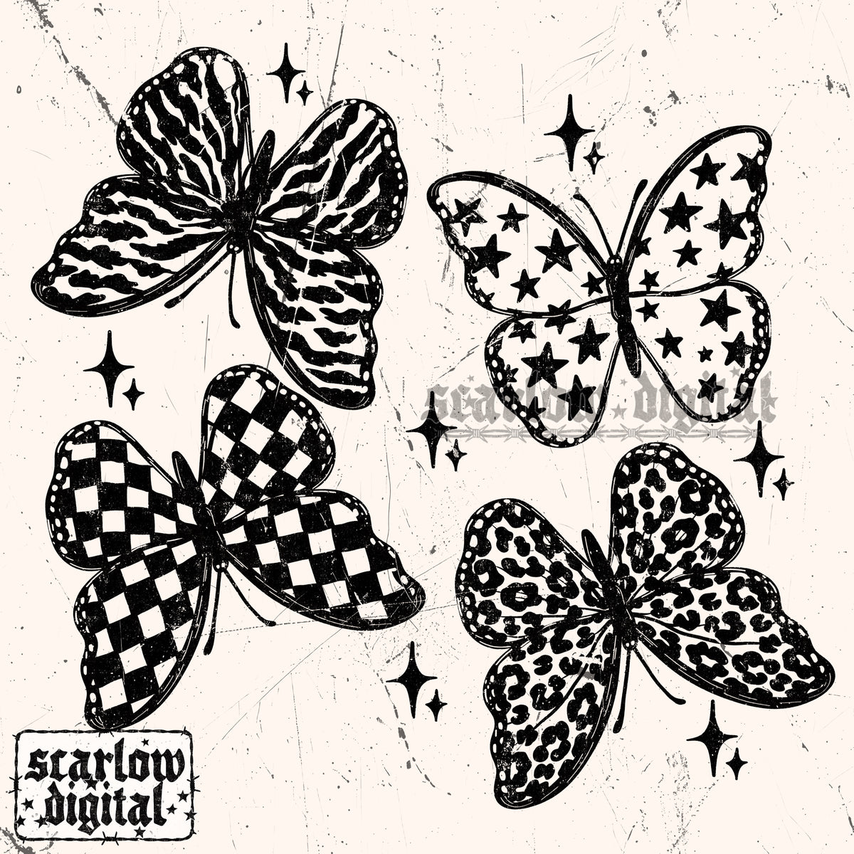 Retro Butterflies PNG Digital Design