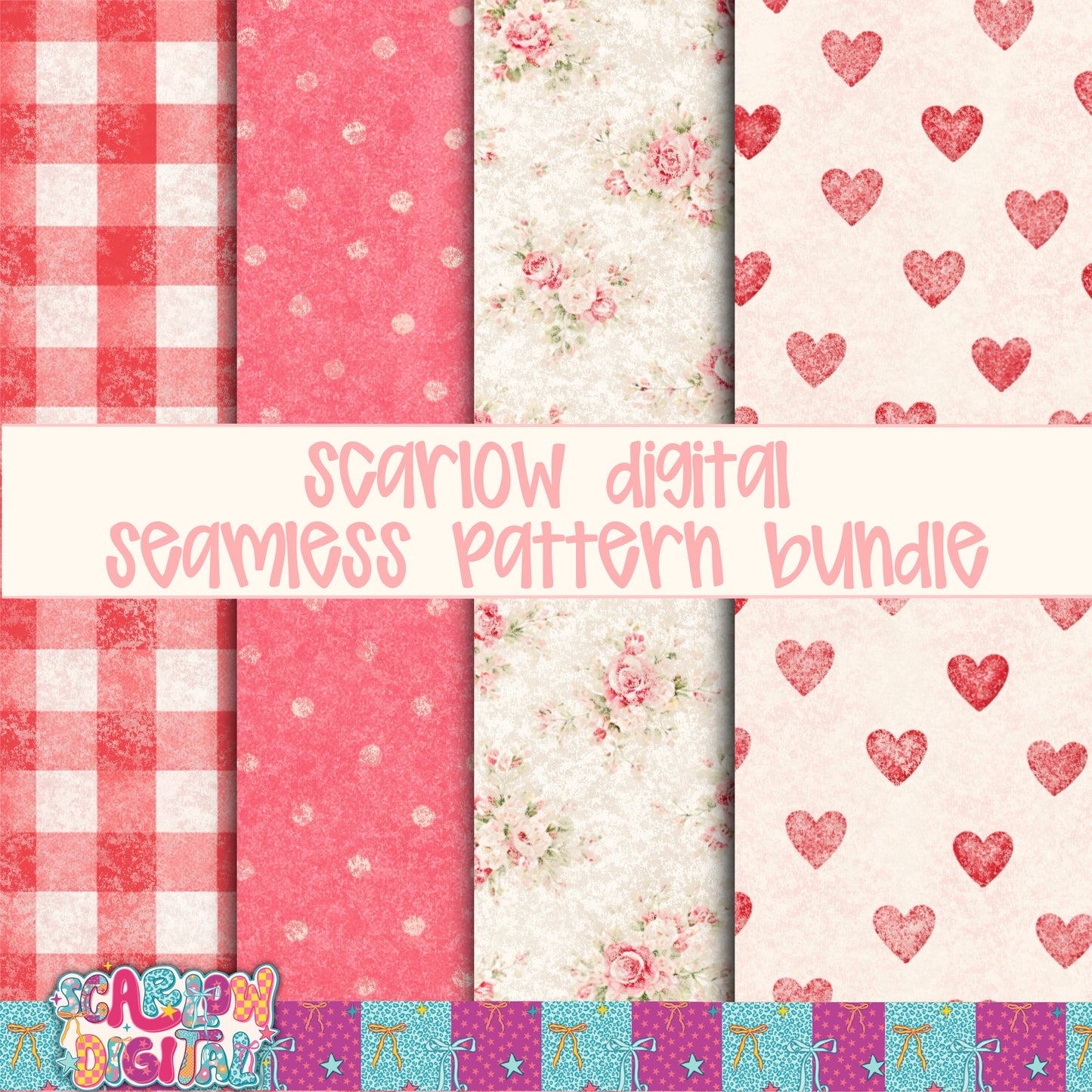 Vintage Valentine's Day Seamless Pattern Bundle Digital Design