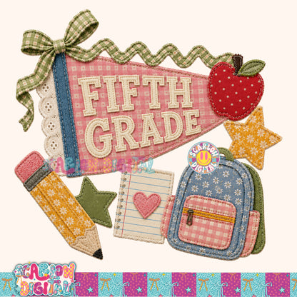 Fifth Grade  Faux Patchwork Back to School PNG Digital Design