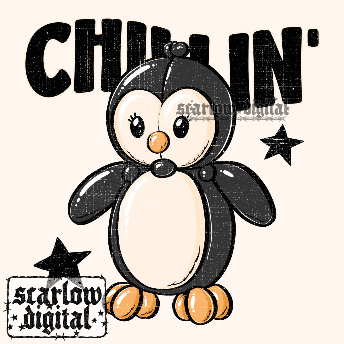 Chillin' Penguin Balloon Animal PNG Digital Design