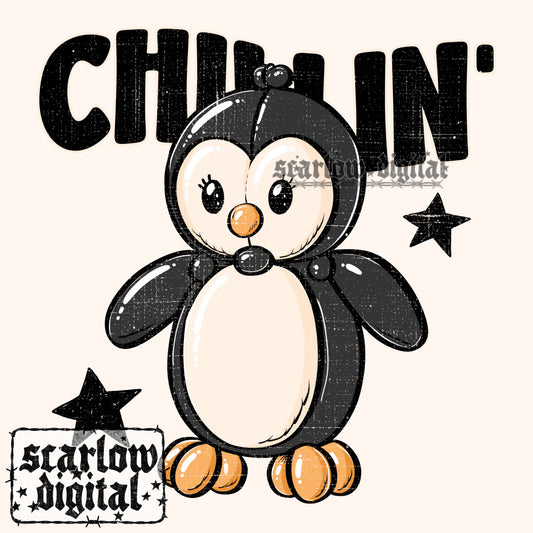 Chillin' Penguin Balloon Animal PNG Digital Design