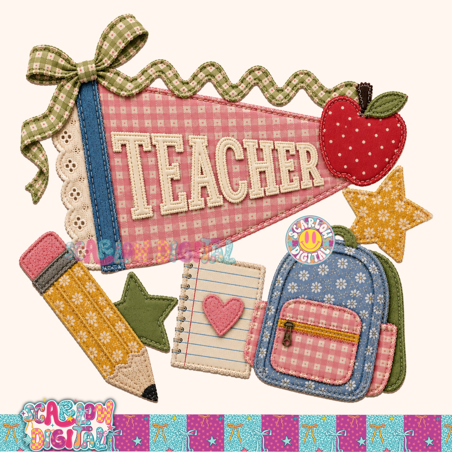 Teacher  Faux Patchwork Back to School PNG Digital Design