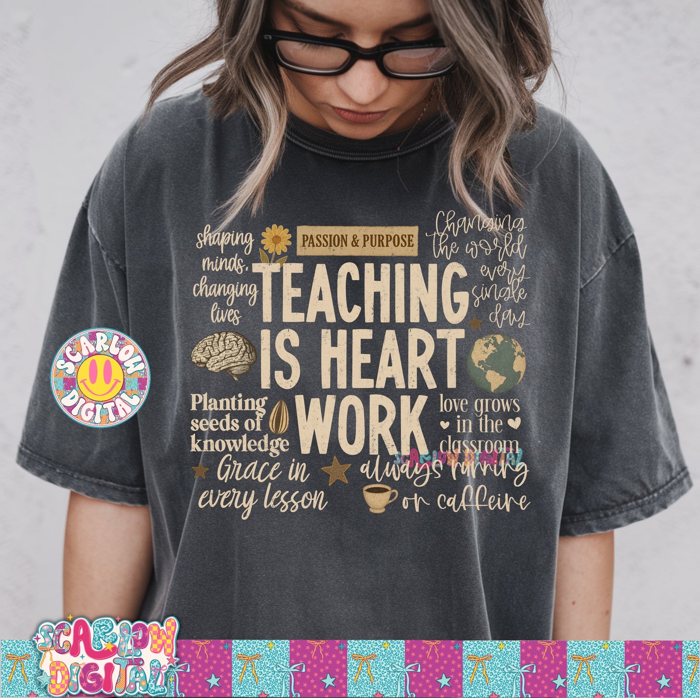 Teaching is Heart Work PNG Digital Design