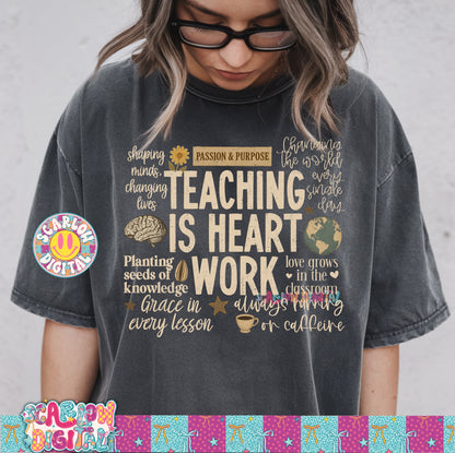 Teaching is Heart Work PNG Digital Design