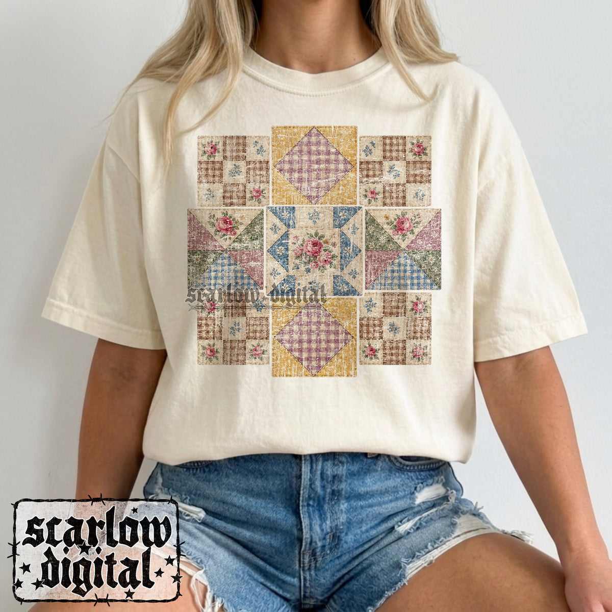 Faux Vintage Quilt PNG Digital Design
