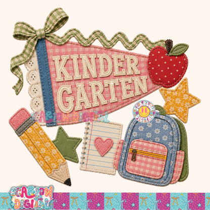Kindergarten  Faux Patchwork Back to School PNG Digital Design