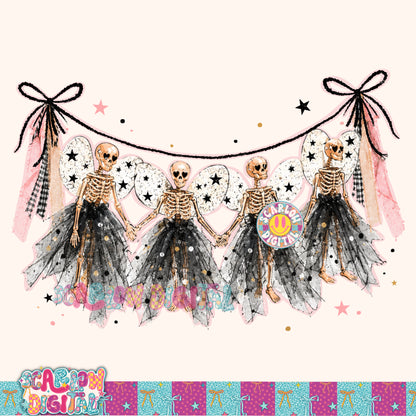 Skeleton Fairies on Garland PNG Digital Design