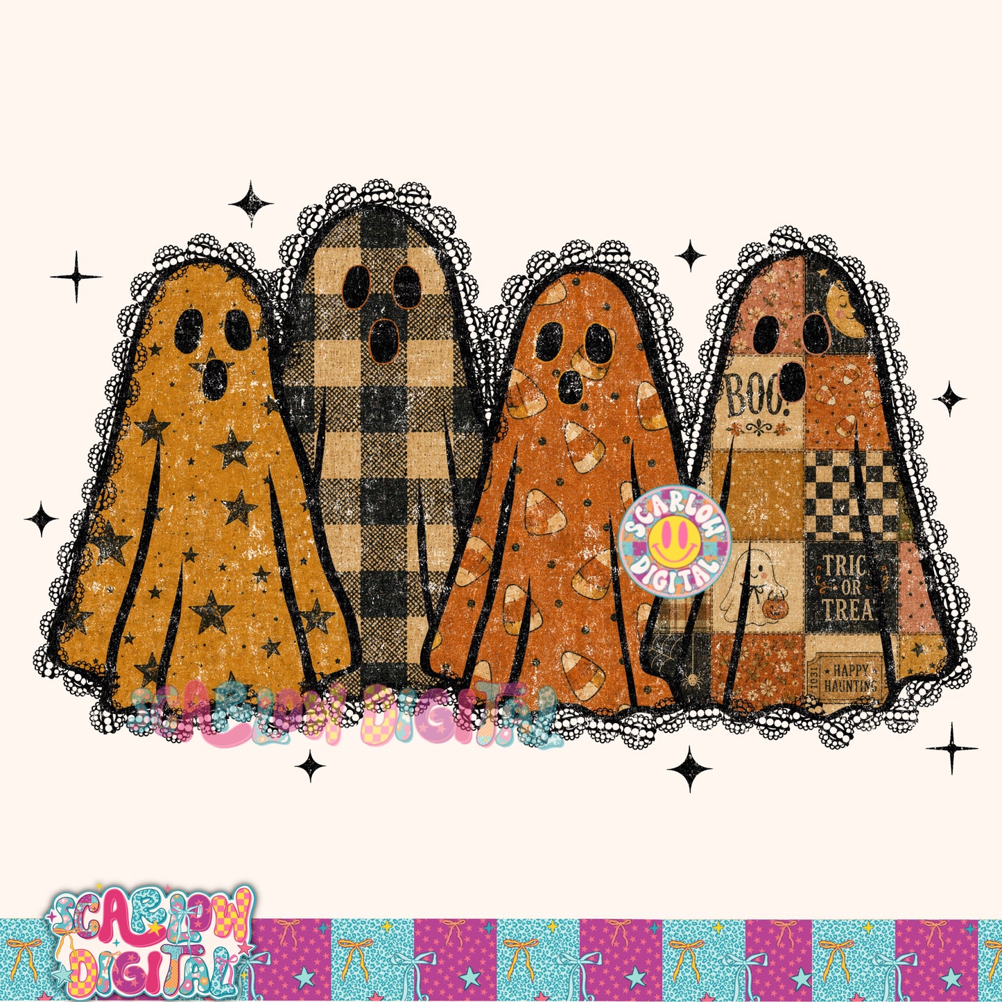 Vintage Ghosts PNG Digital Design