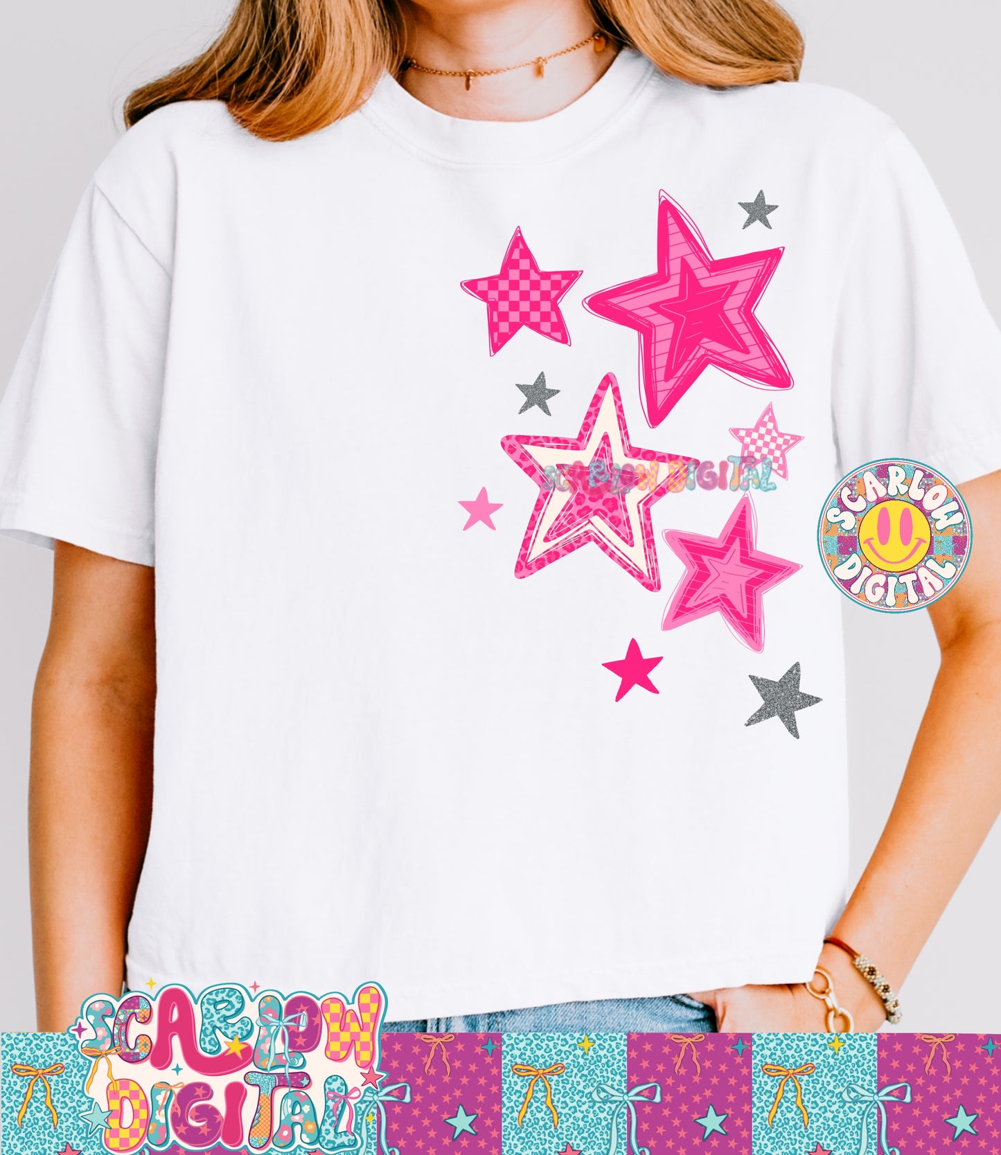Pink Stars PNG Digital Design