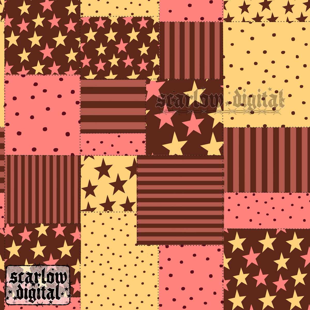 Brown Yellow and Pink Quilt Seamless Pattern Digital Design