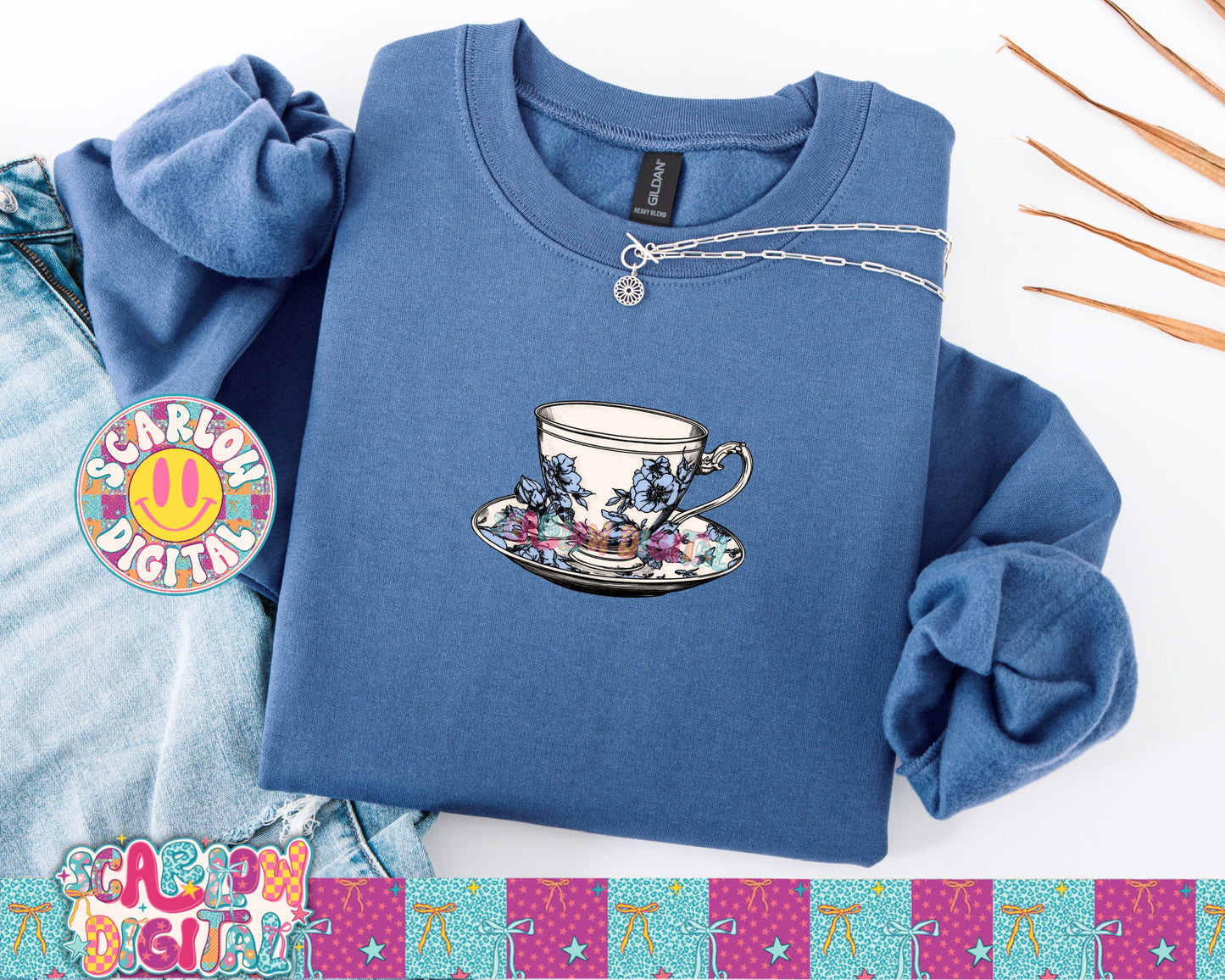 Vintage Tea Cup Pocket PNG Digital Design