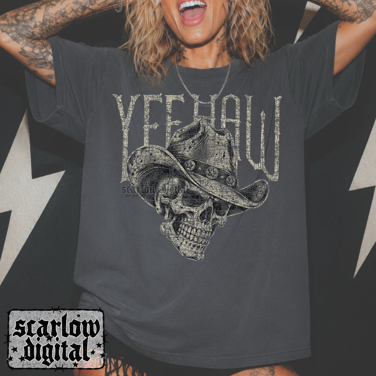 Yeehaw Grunge Skull Western PNG Digital Design