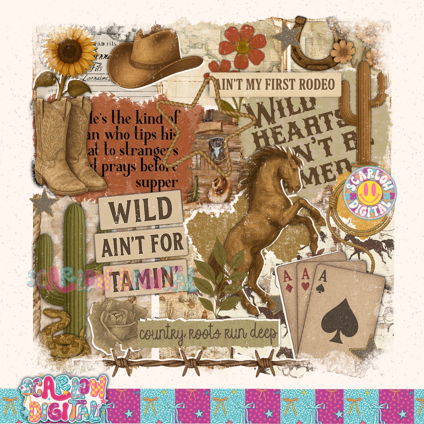 Western Scrapbook PNG Digital Design