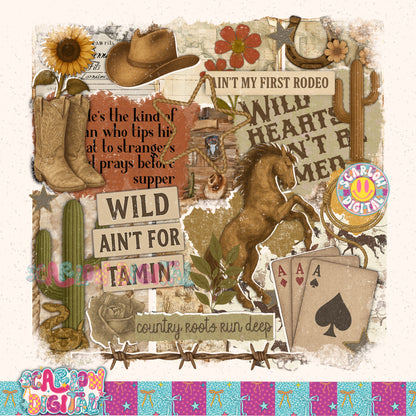 Western Scrapbook PNG Digital Design