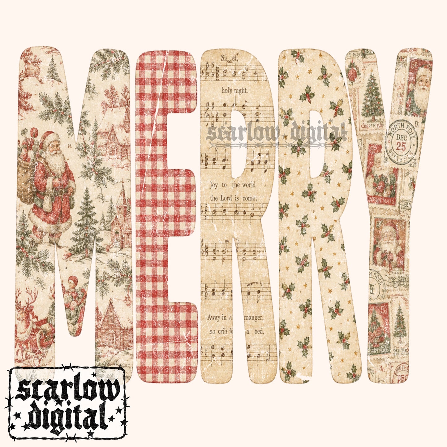 Vintage-Style Merry Christmas PNG Digital Design