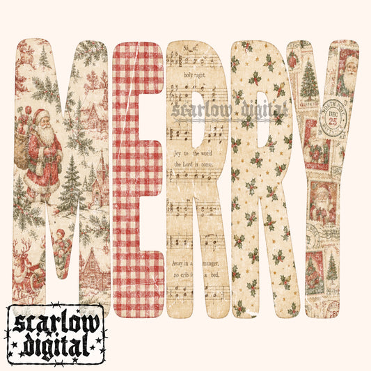 Vintage-Style Merry Christmas PNG Digital Design