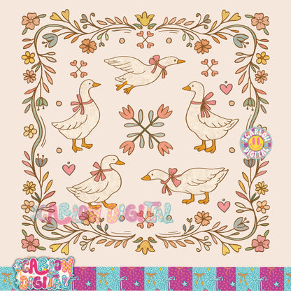 Vintage Thrift-Style Geese PNG Digital Design