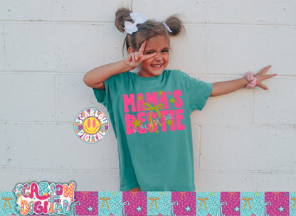 Neon Mama Bestie With Bow and Stars Pink and Lime PNG Digital Design
