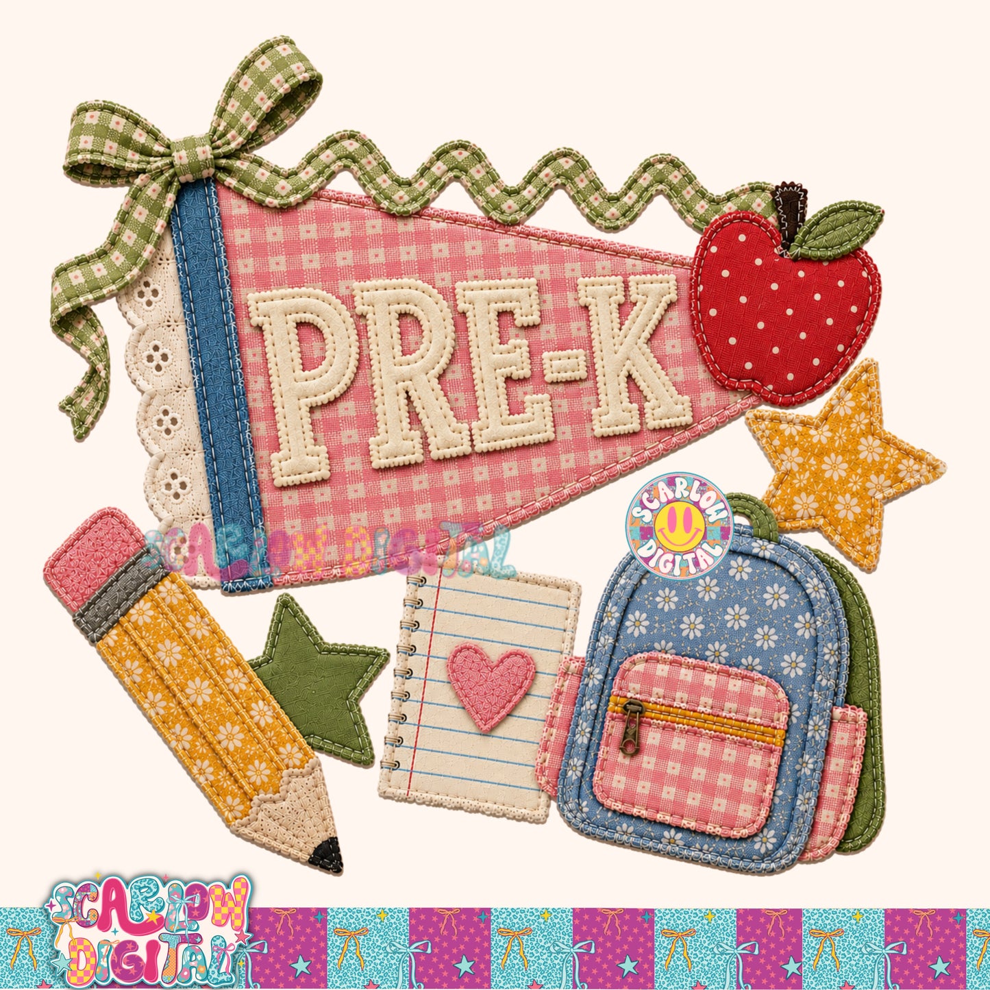 Pre-K  Faux Patchwork Back to School PNG Digital Design
