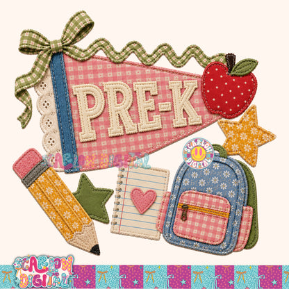Pre-K  Faux Patchwork Back to School PNG Digital Design