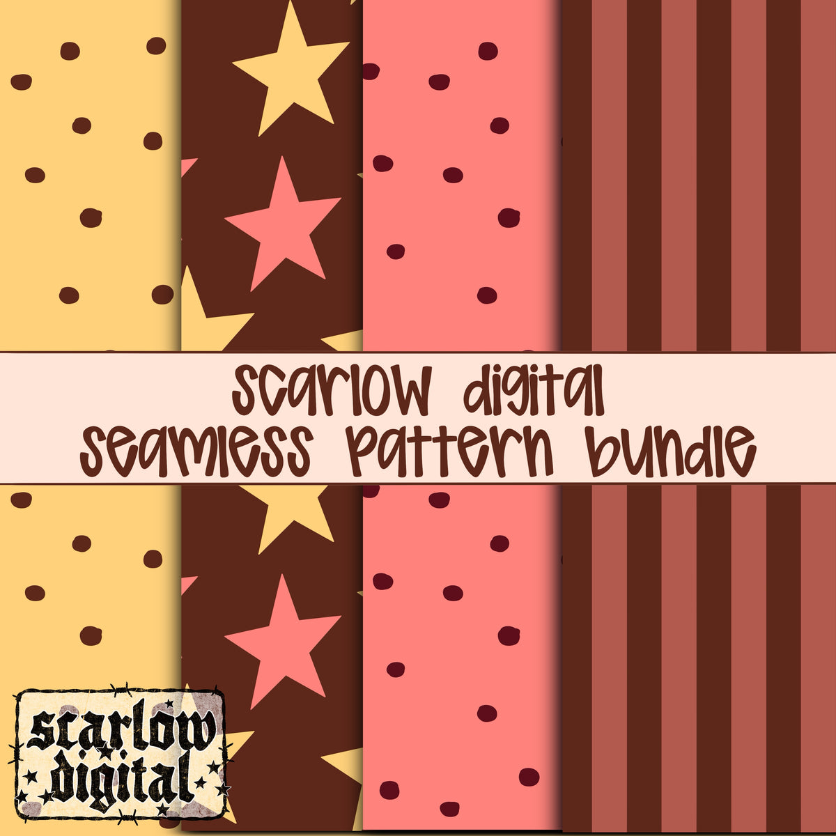 Brown Yellow and Pink Seamless Pattern Bundle