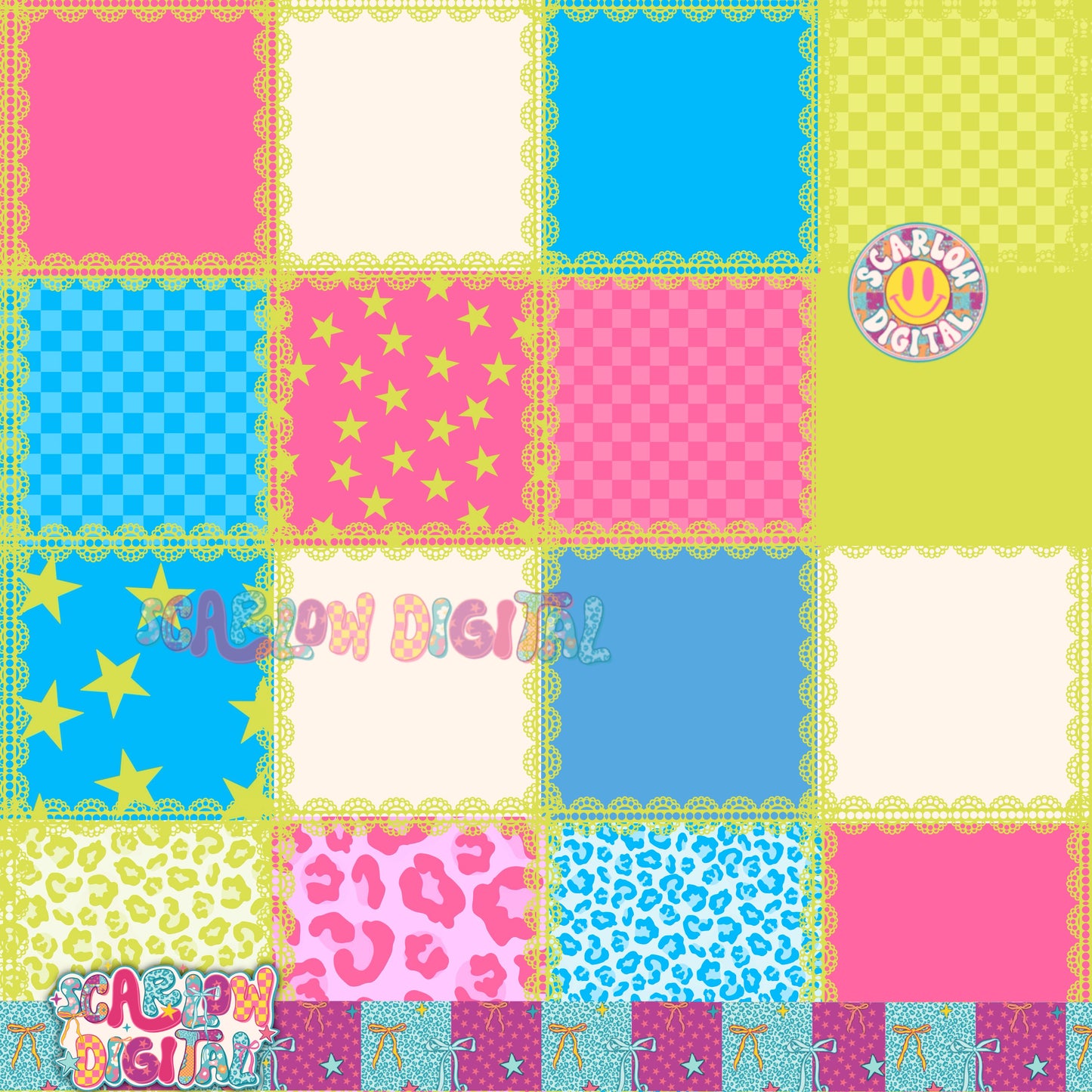 Neon Lace Patches Seamless Pattern Digital Design