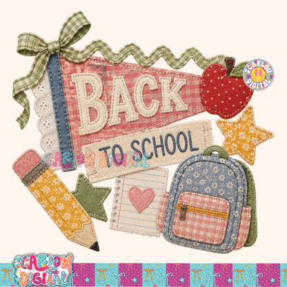 Back to School Faux Patchwork PNG Digital Design
