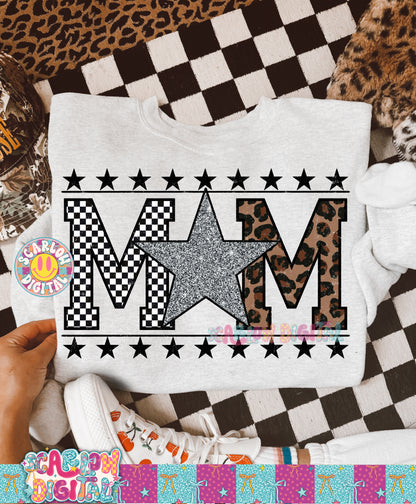 Mom with Gold and Silver Glitter Star PNG Digital Design