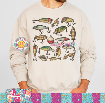 Vintage Fishing Lures PNG Digital Design