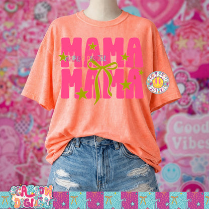 Neon Mama With Bow and Stars Pink and Lime PNG Digital Design